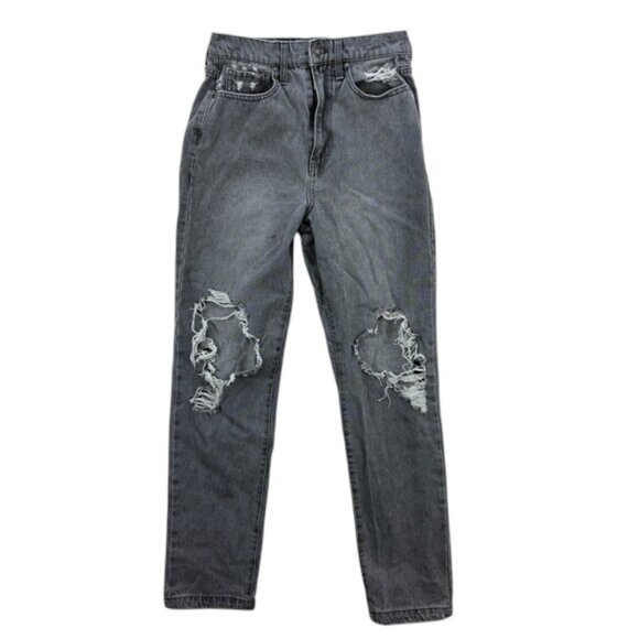 RSQ 90s High Rise Straight Jeans Womens 26 Gray Distressed Y2K Grunge Denim - Picture 1 of 15